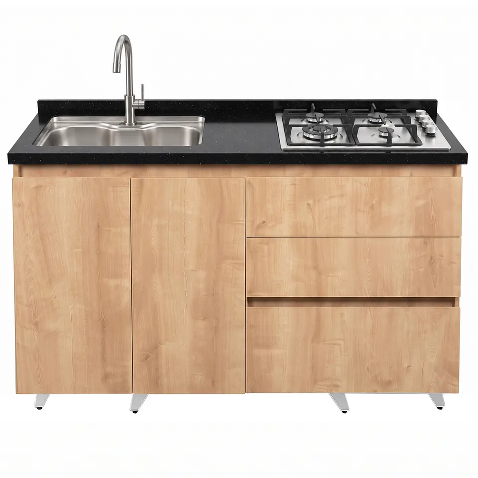 Mueble Integral de Cocina Roble Rustico con Encimera y Lavaplatos 150 cm 2