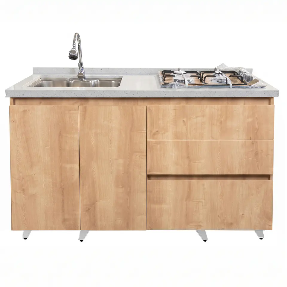 Mueble Integral de Cocina Roble Rustico con Encimera y Lavaplatos 150 cm 3
