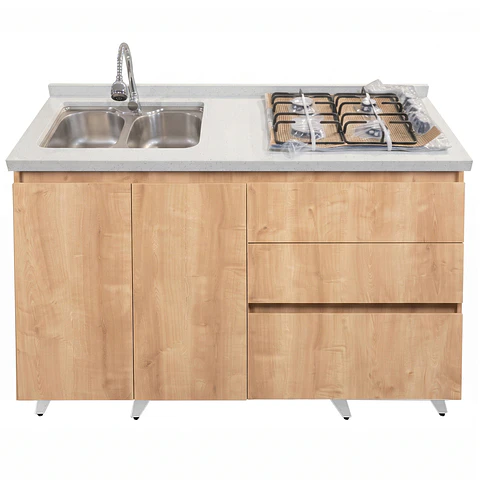 Mueble Integral de Cocina Roble Rustico con Encimera y Lavaplatos 150 cm
