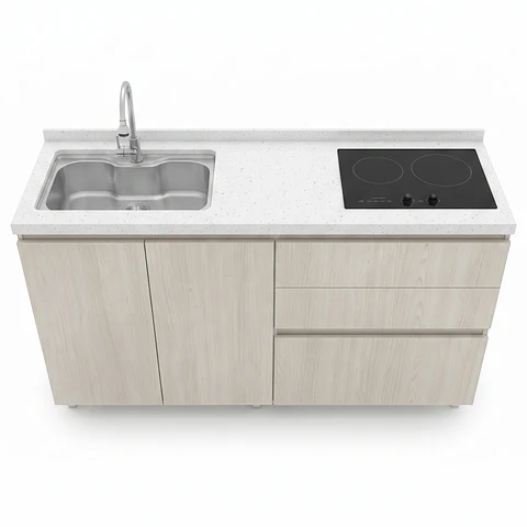 Mueble Integral de Cocina Roble Nórdico con Encimera y Lavaplatos 150 cm