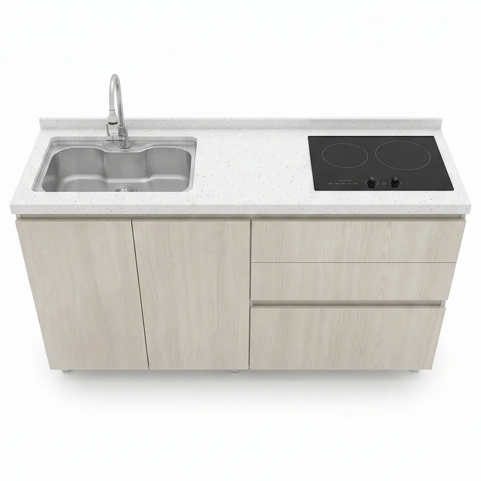 Mueble Integral de Cocina Roble Nórdico con Encimera y Lavaplatos 150 cm 1