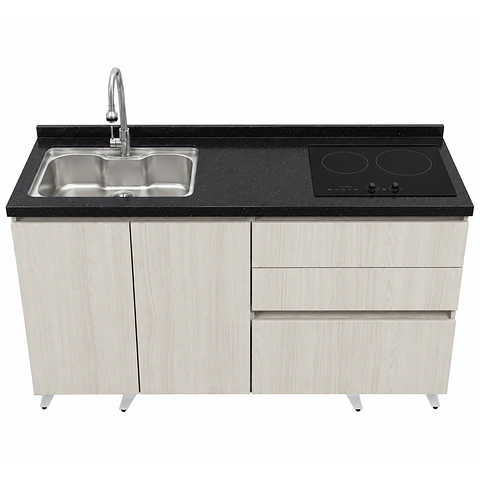 Mueble Integral de Cocina Roble Nórdico con Encimera y Lavaplatos 150 cm