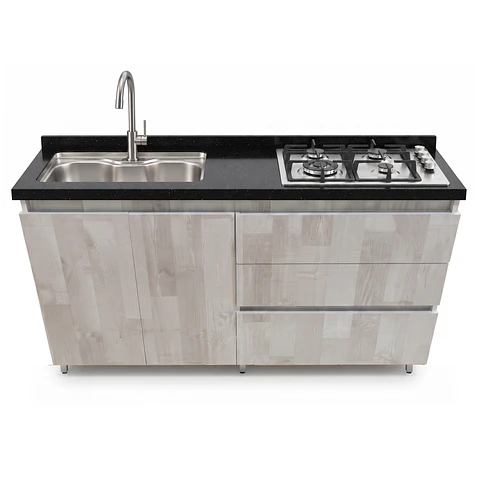 Mueble Integral de Cocina Roble Ártico con Encimera y Lavaplatos 150 cm