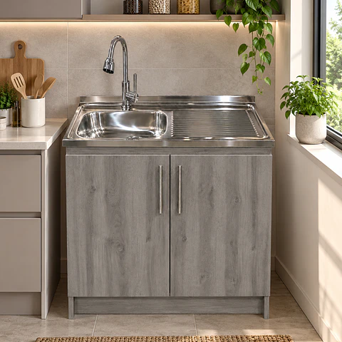 Mueble de Cocina Melamina Roble Gris Der 80x52x90 cm