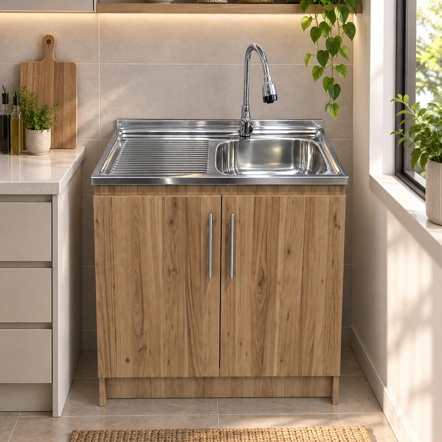 Mueble de Cocina Melamina Roble Rustico Izq 80x52x90 cm 2
