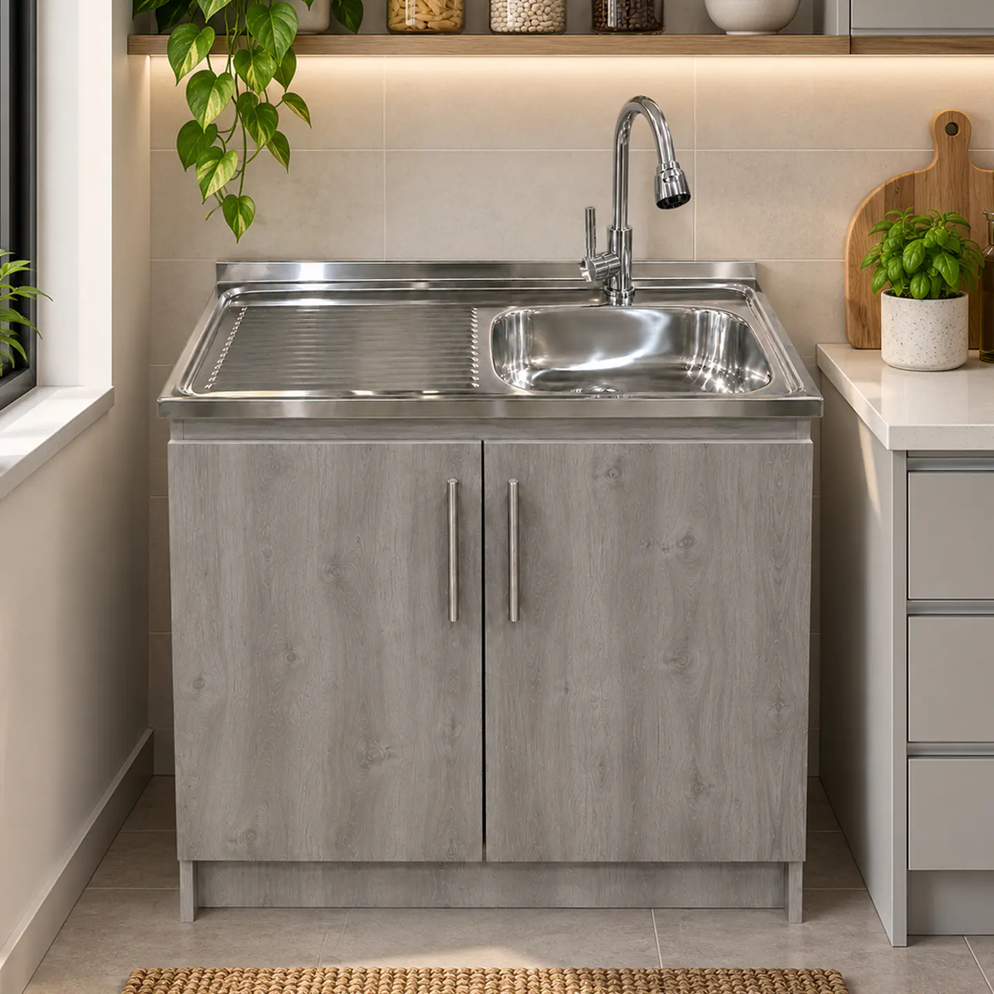 Mueble de Cocina Melamina Roble Gris Izq 100x52x90 cm 2