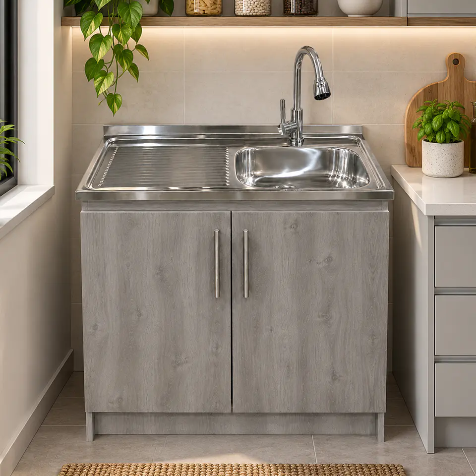 Mueble de Cocina Melamina Roble Gris Izq 100x52x90 cm 2