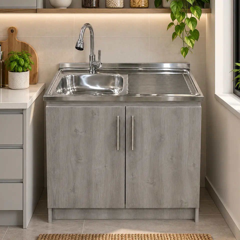 Mueble de Cocina Melamina Roble Gris Der 100x52x90 cm 2