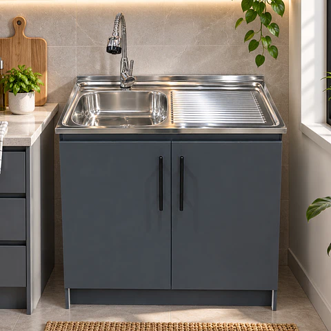 Mueble de Cocina Melamina Gris Grafito Der 100x52x90 cm