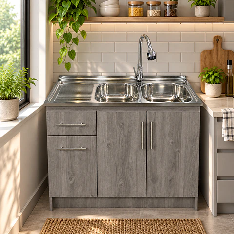 Mueble de Cocina Melamina Roble Gris Izq 120x52x90 cm