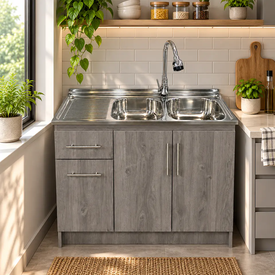Mueble de Cocina Melamina Roble Gris Izq 120x52x90 cm 2