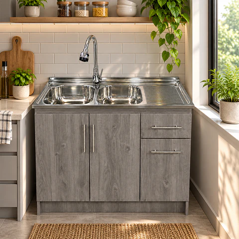 Mueble de Cocina Melamina Roble Gris Der 120x52x90 cm