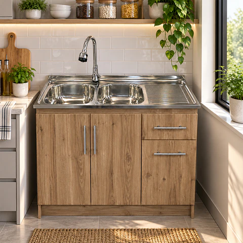 Mueble de Cocina Melamina Roble Rustico Der 120x52x90 cm