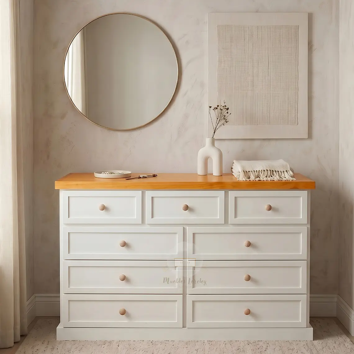 Cómoda de Madera 9 cajones Blanca y Alerce - Tiradores de la foto incluidos 1