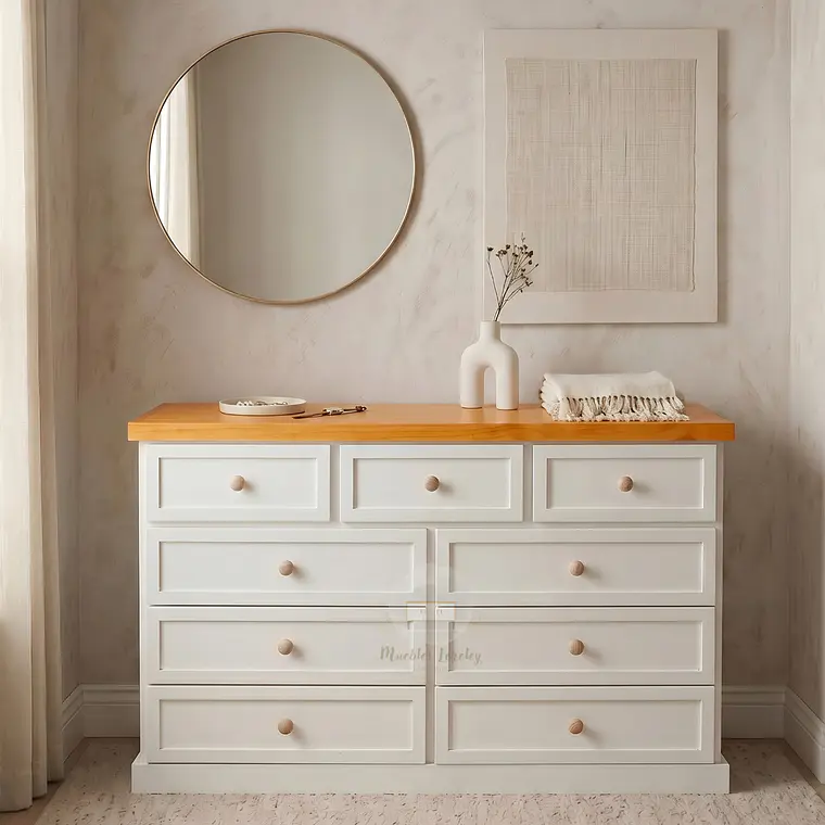 Cómoda de Madera 9 cajones Blanca y Alerce - Tiradores de la foto incluidos 1