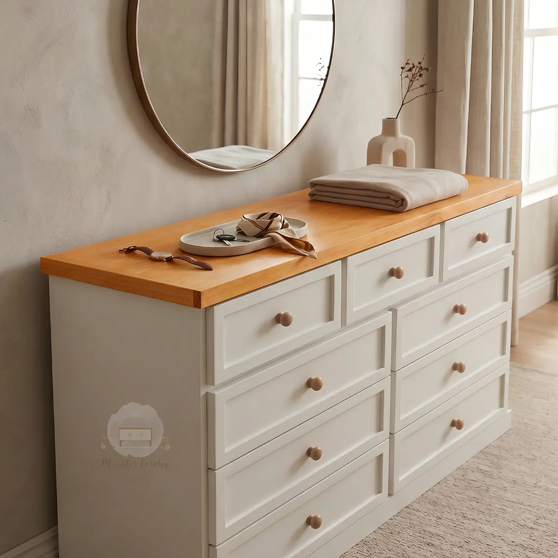 Cómoda de Madera 9 cajones Blanca y Alerce - Tiradores de la foto incluidos 2