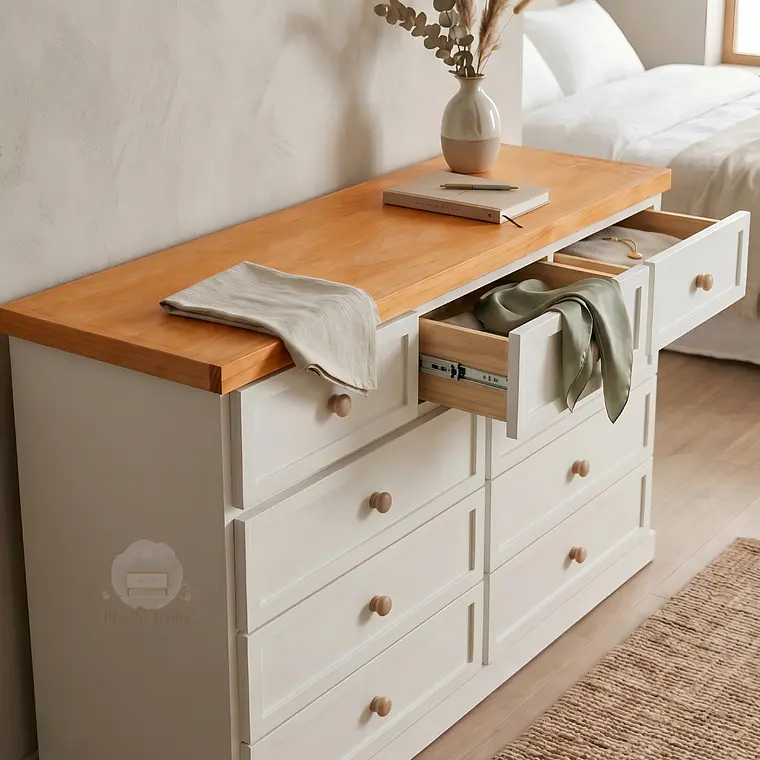 Cómoda de Madera 9 cajones Blanca y Alerce - Tiradores de la foto incluidos 3