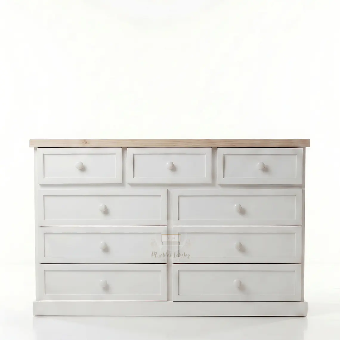 Cómoda de Madera 9 cajones Blanca y Natural - Tiradores de la foto incluidos 6