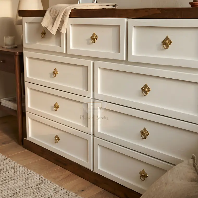 Cómoda de Madera 9 cajones Blanca y Nogal 2