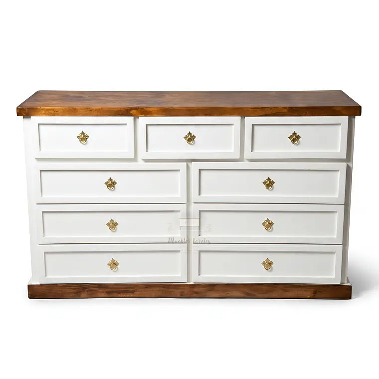 Cómoda de Madera 9 cajones Blanca y Nogal 5