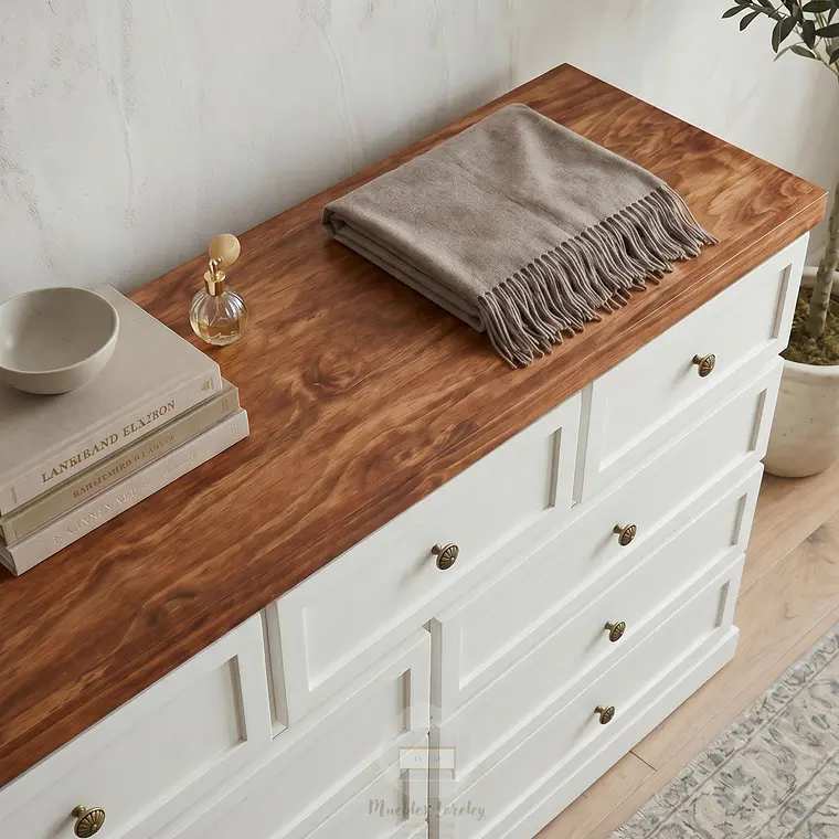 Cómoda de Madera 9 cajones Blanca y Caoba - Tiradores premium de la foto incluidos 5