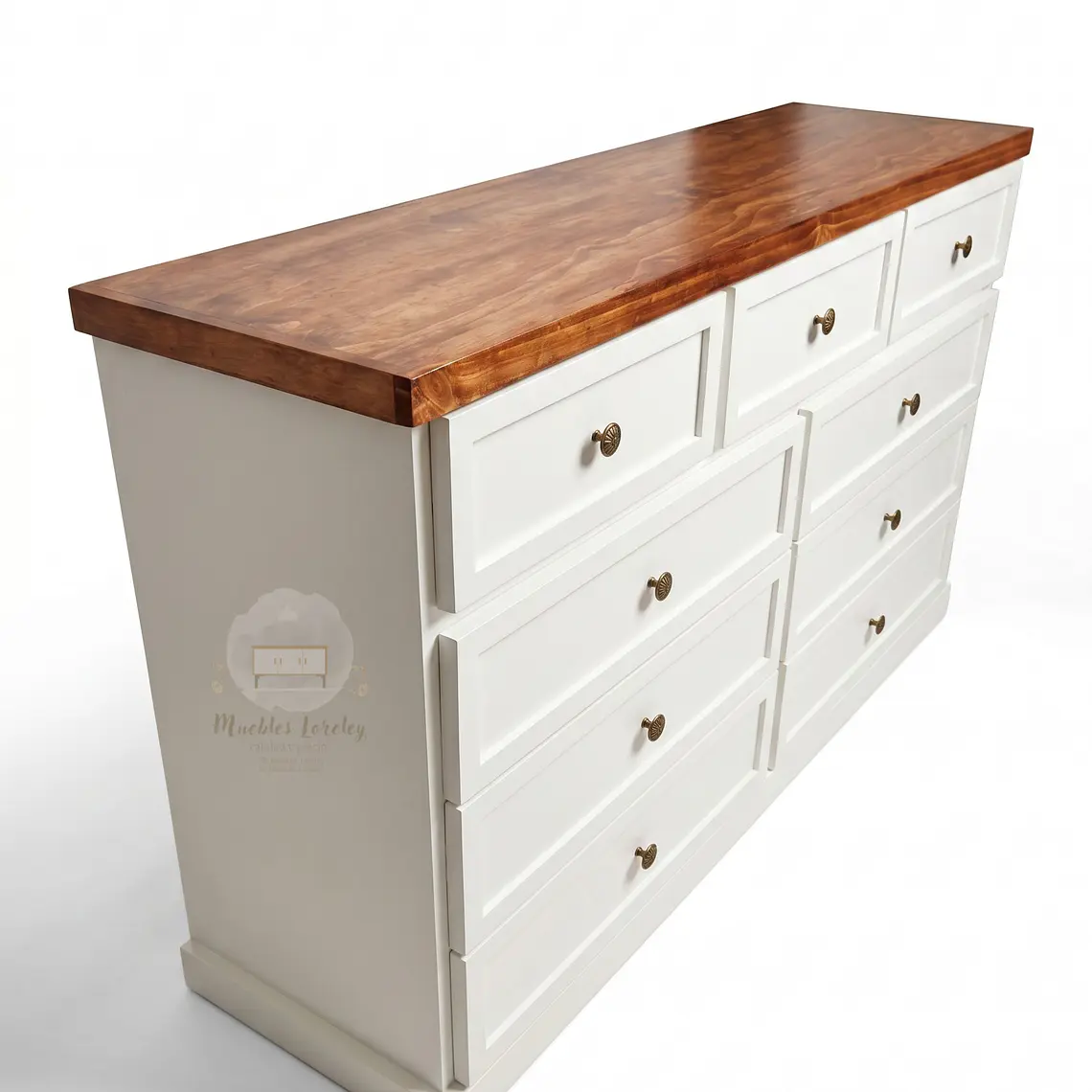 Cómoda de Madera 9 cajones Blanca y Caoba - Tiradores premium de la foto incluidos 6