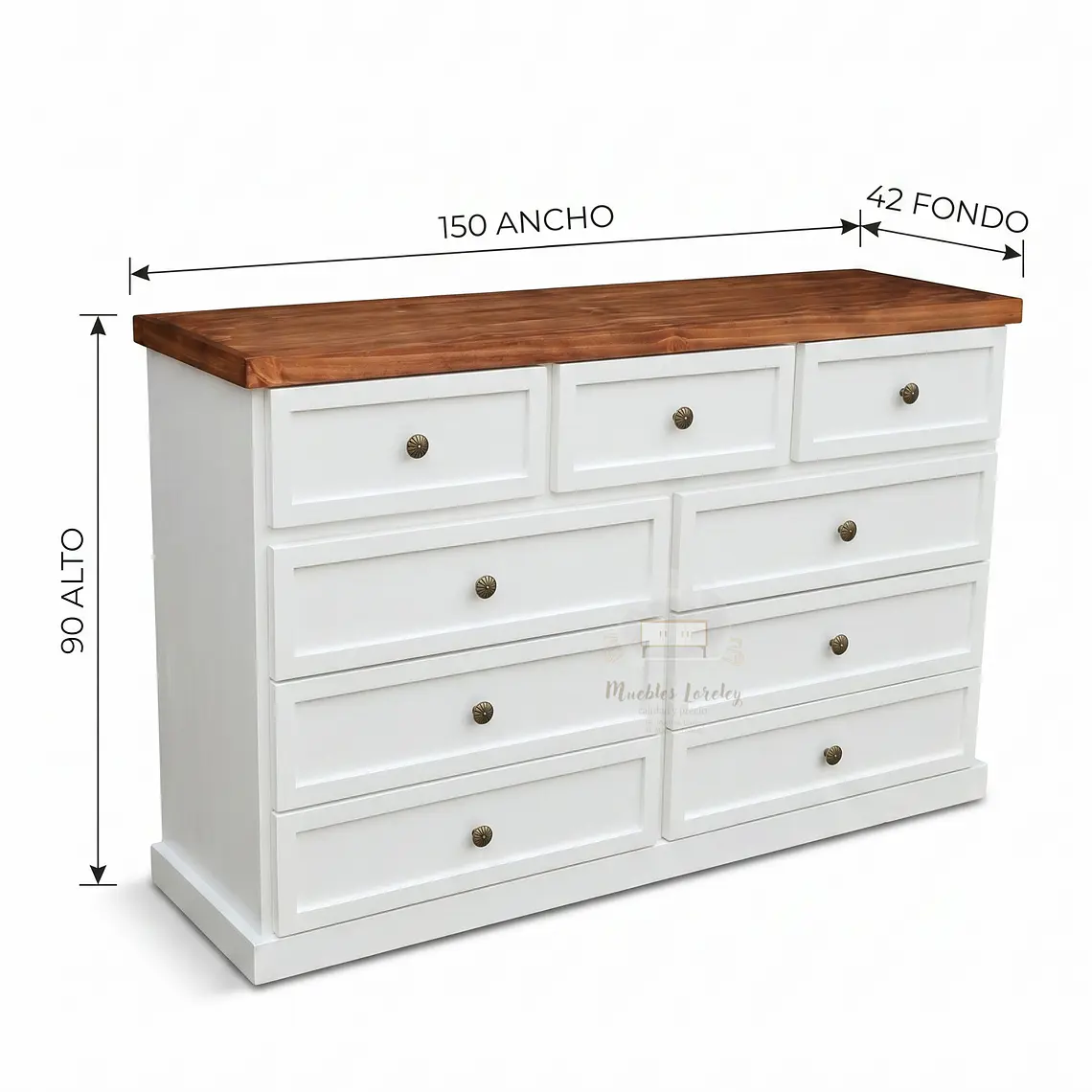Cómoda de Madera 9 cajones Blanca y Caoba - Tiradores premium de la foto incluidos 9