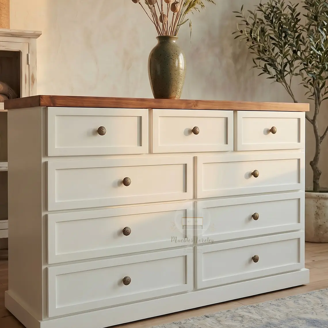 Cómoda de Madera 9 cajones Blanca y Caoba - Tiradores premium de la foto incluidos 2