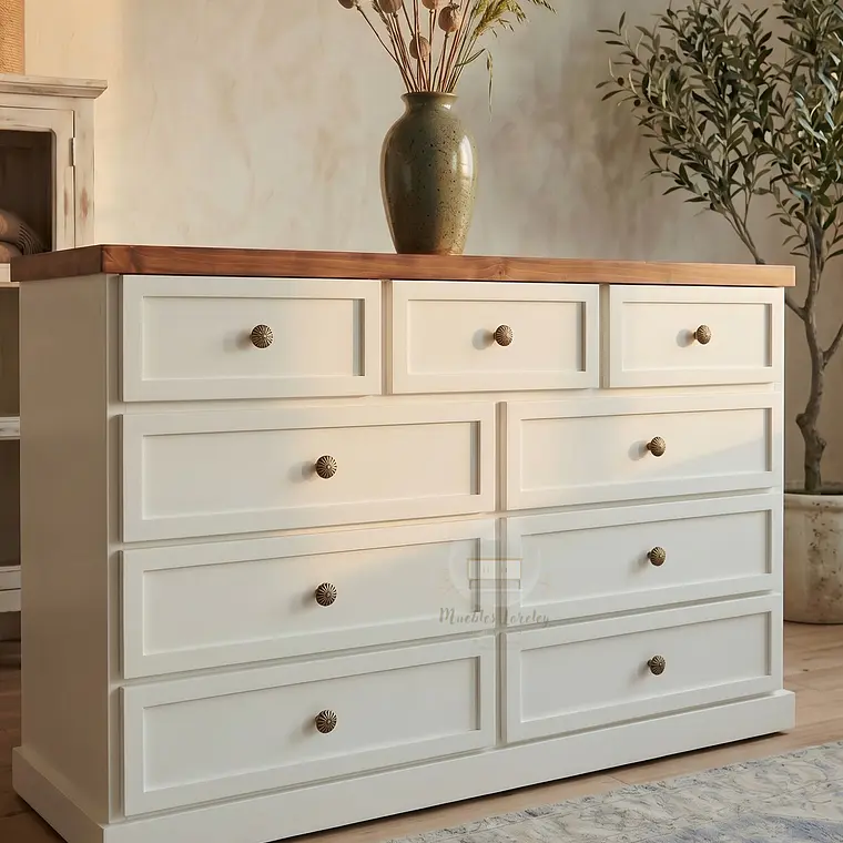 Cómoda de Madera 9 cajones Blanca y Caoba - Tiradores premium de la foto incluidos 2
