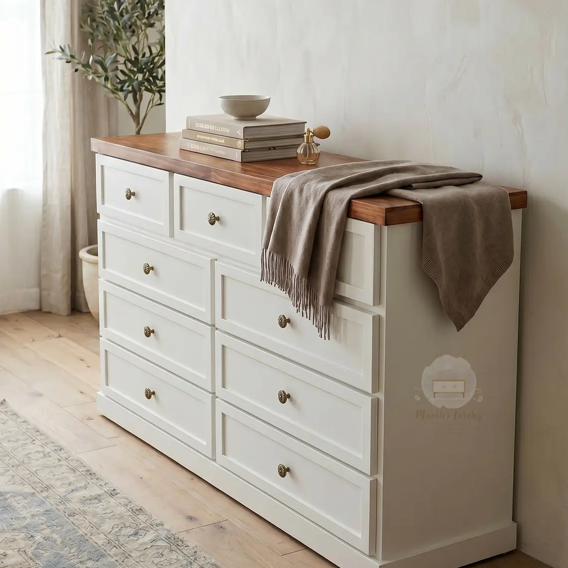 Cómoda de Madera 9 cajones Blanca y Caoba - Tiradores premium de la foto incluidos 3
