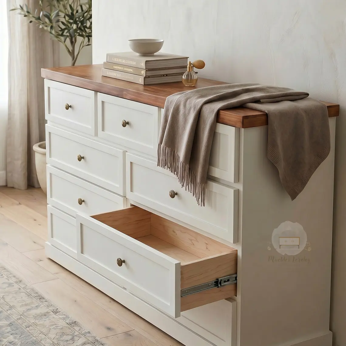 Cómoda de Madera 9 cajones Blanca y Caoba - Tiradores premium de la foto incluidos 4