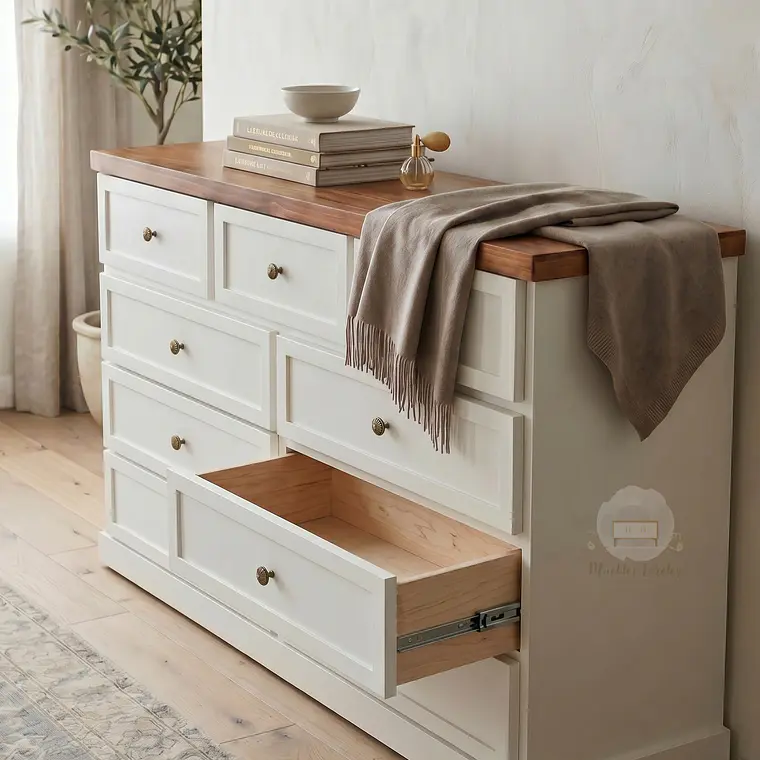 Cómoda de Madera 9 cajones Blanca y Caoba - Tiradores premium de la foto incluidos 4