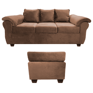 Sofá Ezeiza 3c + 1 Pouf Felpa Café