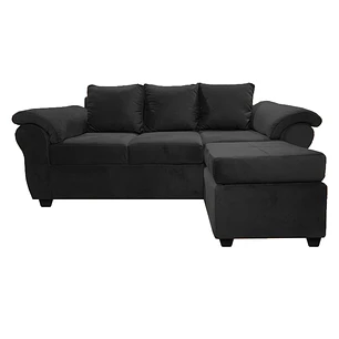 Sofá Ezeiza 3c + 1 Pouf Felpa Negro