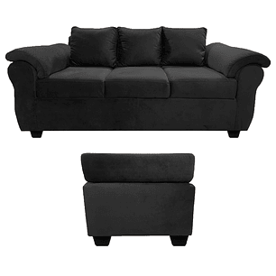 Sofá Ezeiza 3c + 1 Pouf Felpa Negro