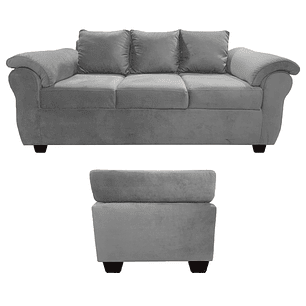 Sofá Ezeiza 3c + 1 Pouf Felpa Gris