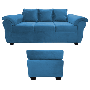 Sofá Ezeiza 3c + 1 Pouf Felpa Azul Petróleo