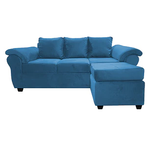 Sofá Ezeiza 3c + 1 Pouf Felpa Azul Petróleo