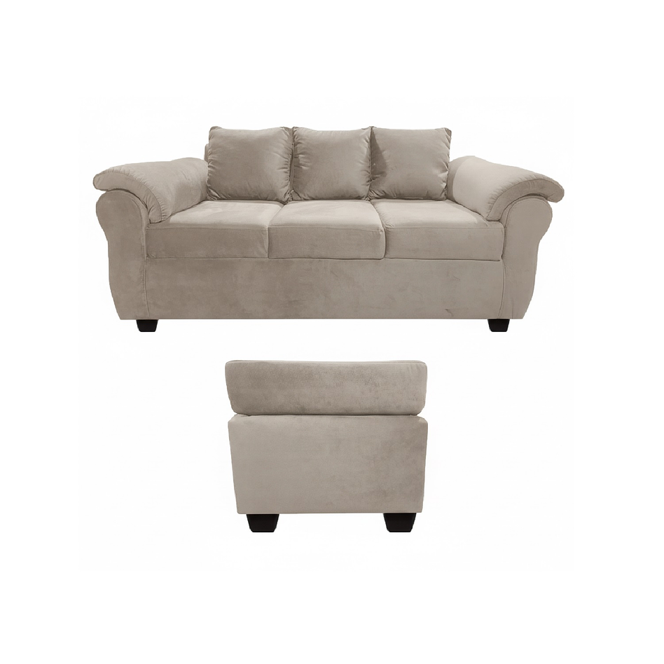 Sofá Ezeiza 3c + 1 Pouf Felpa Beige 1