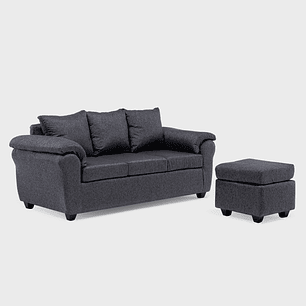 Sofá Ezeiza 3c + 1 Pouf Tela Gris - TH