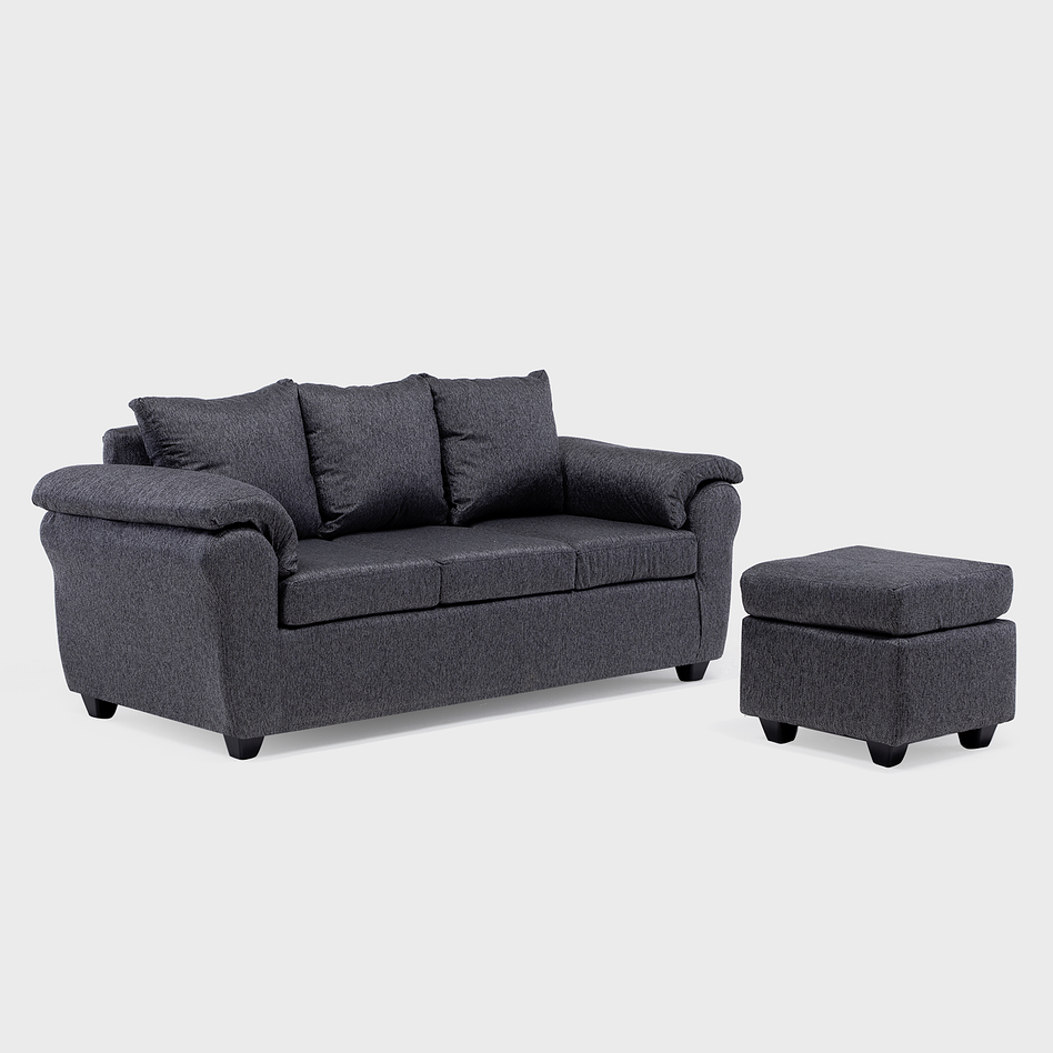 Sofá Ezeiza 3c + 1 Pouf Tela Gris - TH 1