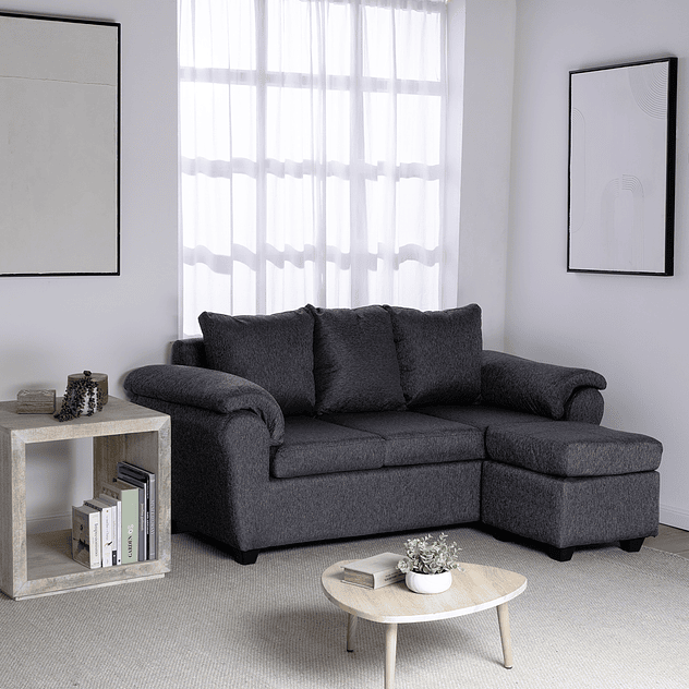 Sofá Ezeiza 3c + 1 Pouf Tela Gris - TH 8