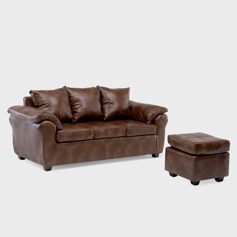 Sofá Ezeiza 3c + 1 Pouf Pu Café Envejecido 1