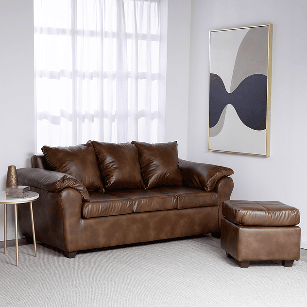 Sofá Ezeiza 3c + 1 Pouf Pu Café Envejecido 2