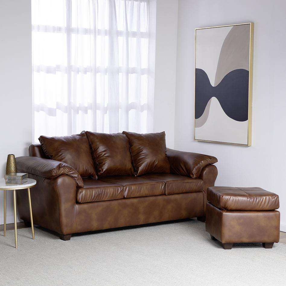 Sofá Ezeiza 3c + 1 Pouf Pu Café Envejecido 2