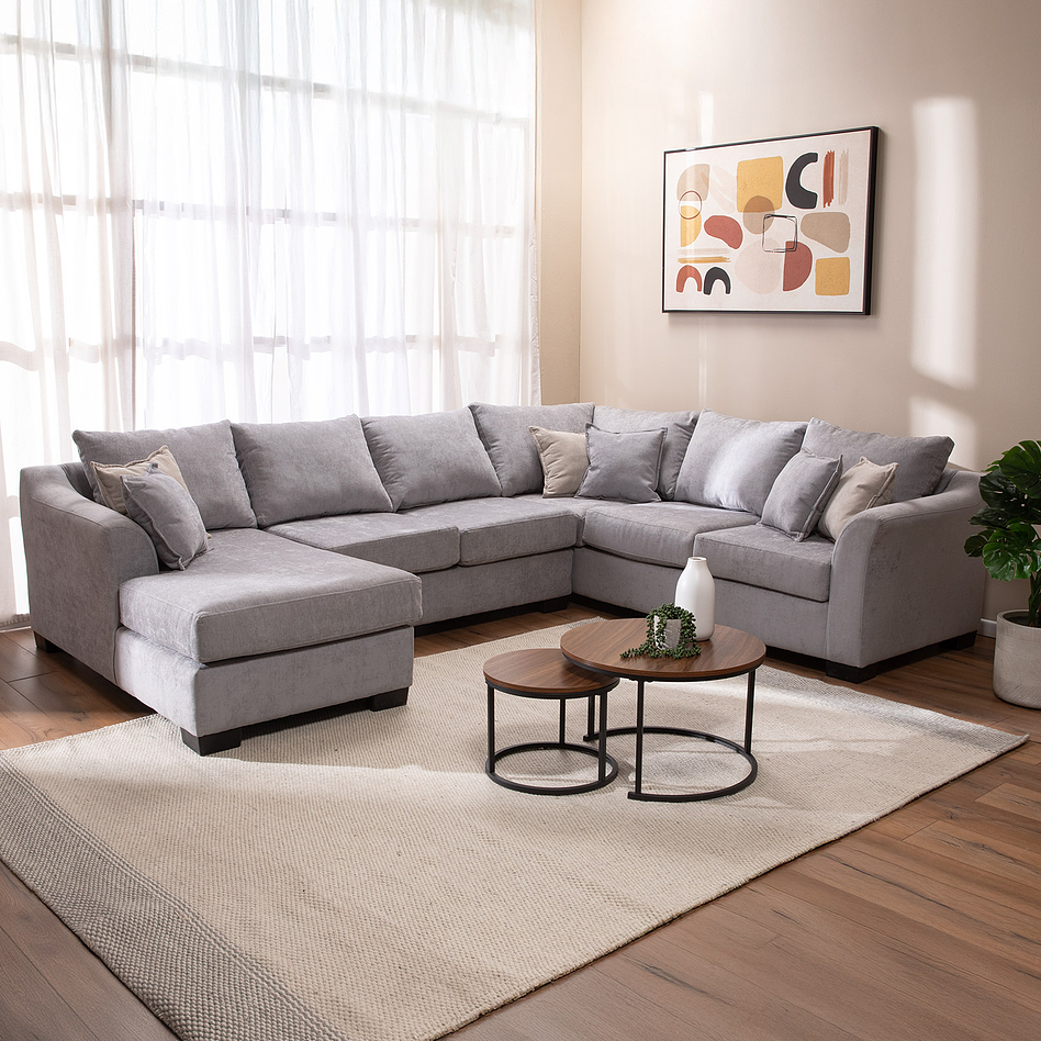 Seccional Bruselas Chenille Gris Claro - 3 Mod Izq 2