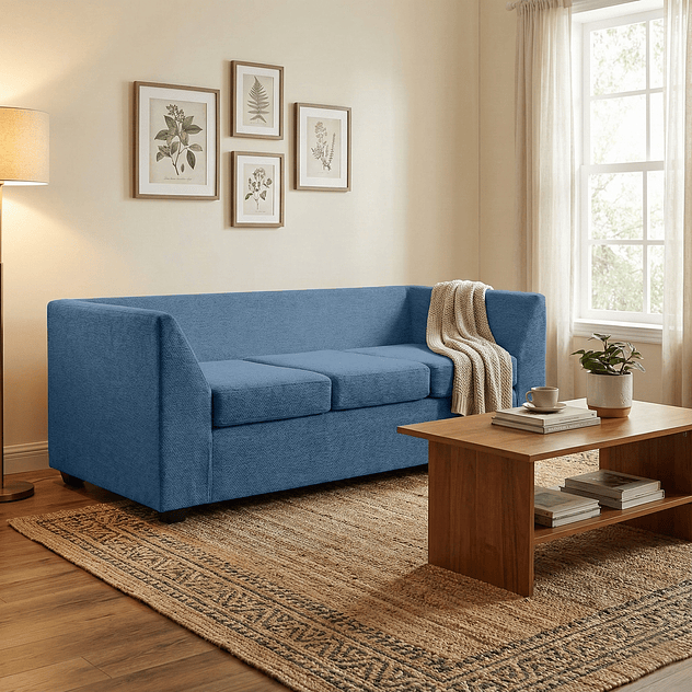 En Liquidación - Sofá Bonsai Felpa Tela Azul 3c 2