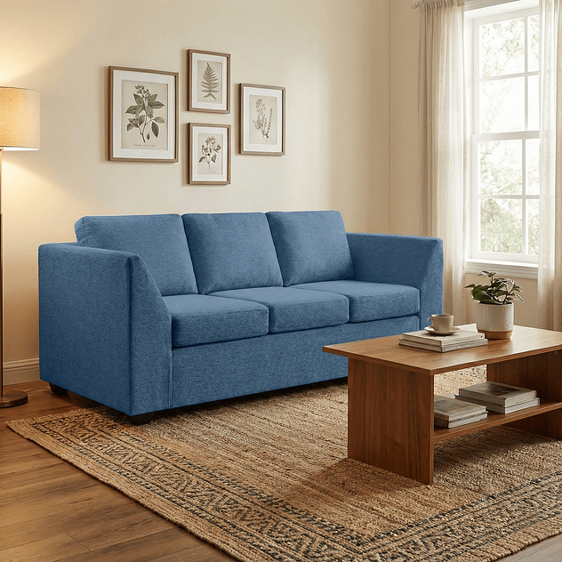 En Liquidación - Sofá Bonsai Felpa Tela Azul 3c 9