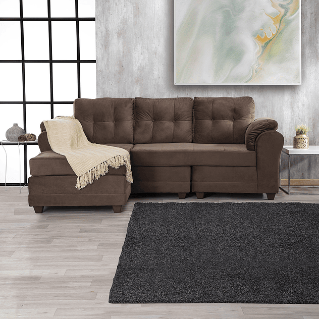 Seccional Queen Intercambiable Felpa Café 3.1 2