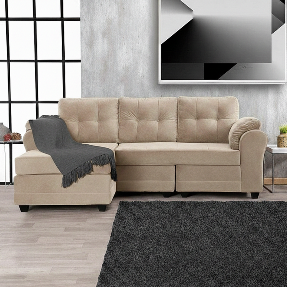 Seccional Queen Intercambiable Felpa Beige 3.1 2